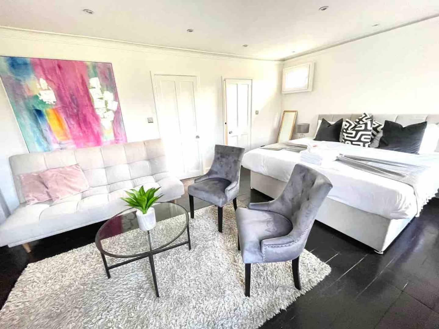 Workspace and living area in the top-floor Cambridge apartment