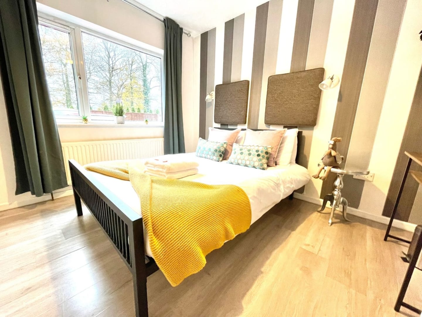 Bedroom with premium white linen in the south Cambridge apartment